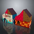Two Colorful Handmade Paper Houses With Letters BRAN Story Great And Small Figures