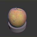 Fresh Ripe Red and Yellow Apple on White Circular Base Against Dark Background