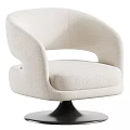 Modern Tan Leather Armchair with Curved Armrests and Swivel Base for Living Room