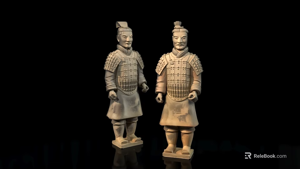 Ancient Terracotta Warrior Sculptures With Detailed Armor And Historical Standing Posture 3d model 