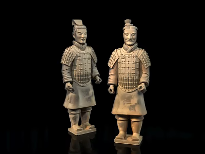 Ancient Terracotta Warrior Sculptures With Detailed Armor And Historical Standing Posture 3d model