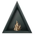 Triangular Fireplace With Black Frame And Dark Background Featuring Golden Flames 3d model