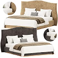 Double Bed With Upholstered Headboard White Sheets Brown Blanket And Throw Pillows 3d model