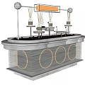 Modern Metal Display Shelf Unit With Round Light Accents And Hanging Structure