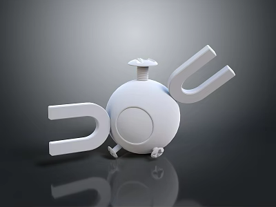 White Sphere Game Character With Screw Top U Shaped Arms And Small Wheels Design 3d model