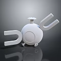White Sphere Game Character With Screw Top U Shaped Arms And Small Wheels Design