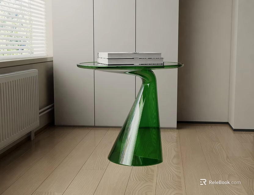 Stylish Modern Side Table With Green Spiral Base And Transparent Glass Top Design 3d model 