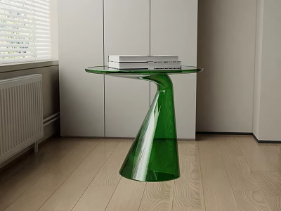 Stylish Modern Side Table With Green Spiral Base And Transparent Glass Top Design 3d model