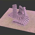 Outdoor Stone Spiral Staircase Scenic Structure On Green Grass Platform