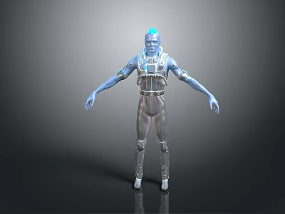 Futuristic Sci-Fi Character With Blue Glowing Head And Mechanical Armor Design 3d model