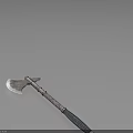 Vintage Handcrafted Axe With Metal Head Carved Handle And Black Grip
