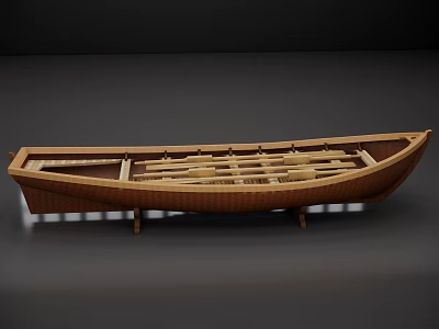 Handcrafted Wooden Boat Model Featuring Detailed Interior Structure And Wooden Frames 3d model