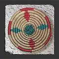 Woven Storage Basket With Lid Natural Beige Body Red Blue Stripes Green Decorative Top
