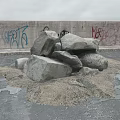Stacked Natural Stone And Wood Structure With Graffiti Wall And Fishing Net