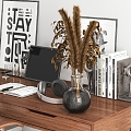 Table and chair combination desk ipad plant pampas arm 3d model