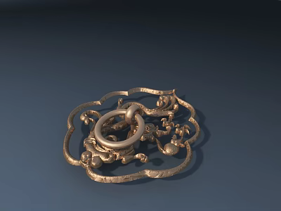 Golden Ornate Door Handle With Intricate Floral Patterns On Dark Background 3d model