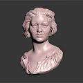 Pink Woman Bust Sculpture Featuring Curly Hair Ruffled Collar In Dark Background With Reflective Surface