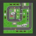 Colorful Cartoon City Scene With Tower Buildings Roads And Green Areas
