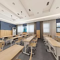 Modern School Classroom Interior With Large Screen Desks Chairs And Lectern Setup 3d model
