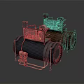 Blue And Brown Cylindrical Industrial Equipment With Pipes Control Panels And Metal Frames