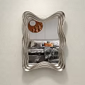 Silver Wavy Frame Mirror Reflecting Modern Living Room Interior With Sofa 3d model