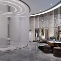 Elegant Bridal Shop Interior With Wedding Dress Displays Sofa And Decorative Statues