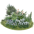 Vibrant Garden Flowers With Purple White Blooms Green Leaves And Tropical Plants