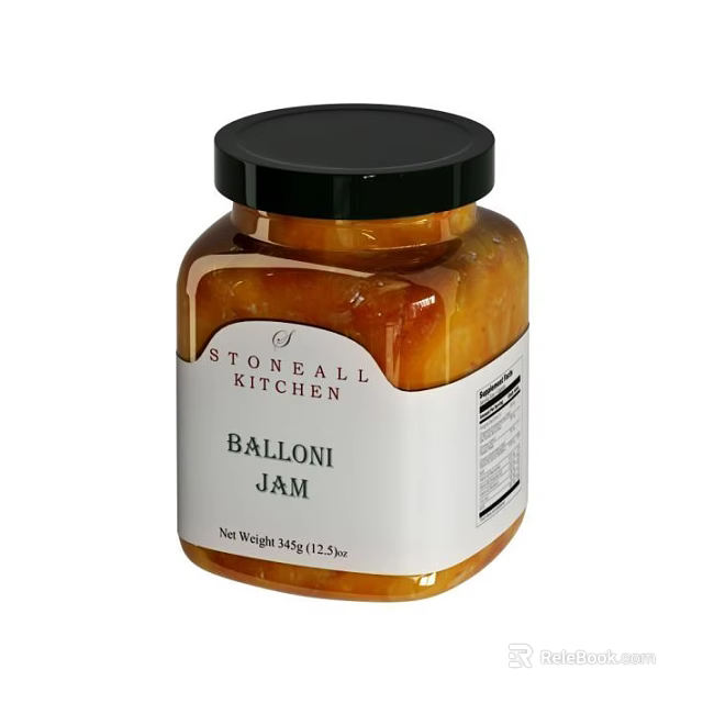 Stonewall Kitchen Balloni Jam Clear Glass Jar With Black Lid And Orange Content 3d model 