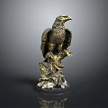 Detailed Artistic Bronze Eagle Sculpture Standing On Tree Branch With Decorative Base