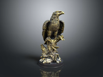 Detailed Artistic Bronze Eagle Sculpture Standing On Tree Branch With Decorative Base 3d model