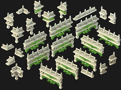 Ancient Architecture Miniature Models With Various Traditional Architectural Components And Green Accents 3d model