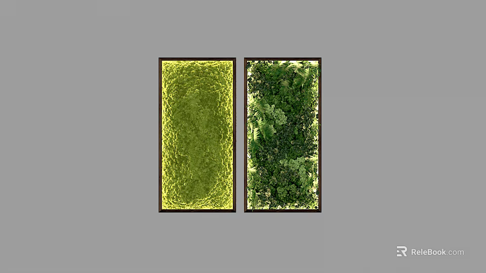 Vertical Framed Green Plant Wall With Different Green Tones For Interior Decoration 3d model 