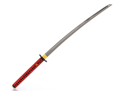 Traditional Japanese Katana Weapon With Red Handle Gold Fittings And Silver Blade 3d model