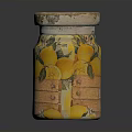 Decorative Storage Jar With Lemon Print And Wooden Lid For Home Decor