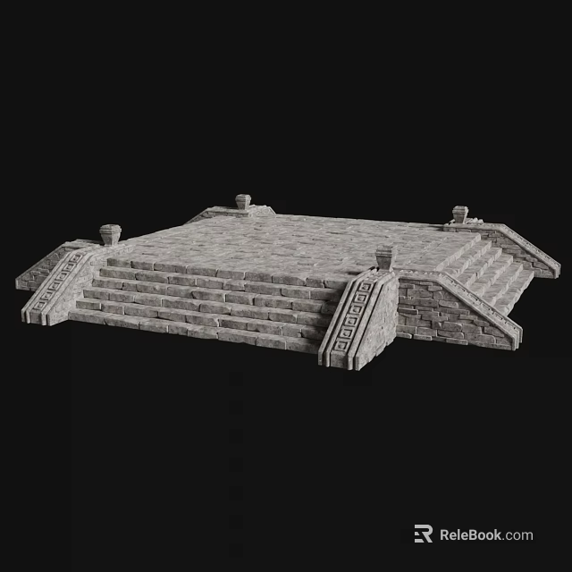 Ancient Architecture Traditional Stone Base With Carved Steps And Decorative Details 3d model 