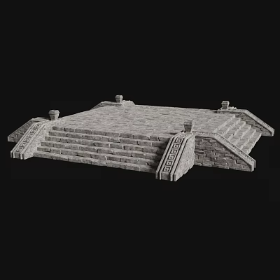 Ancient Architecture Traditional Stone Base With Carved Steps And Decorative Details 3d model