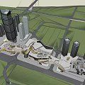 Modern Office Building Complex With Tall Skyscrapers And Green Urban Spaces
