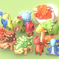 Colorful Cartoon Reptile Dinosaurs with Various Colors Shapes and One in Eggshell