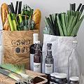 Fresh Organic Vegetables Display With Paper Bags Seasoning Bread And Eggs