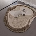 Irregular Shaped Beige Brown Textured Rug With Fringe Edges Sculpture Book Plant In Modern Room