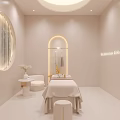 Luxury SPA Sauna Interior Design With Modern Sofa Round Coffee Table Rug And Wall Decor