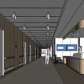 Hospital Outpatient Clinic Corridor Featuring Nurse Station Wheelchair Medical Staff Wooden Walls And Electronic Screens
