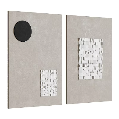 Modern Wall Hangings with Black Circular Decor and White Geometric Cube Mosaic on Gray Wall 3d model