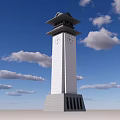 Modern White Clock Tower With Black Roof Standing Against Blue Sky And Clouds