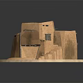 Traditional Adobe Building Model with Stairs Wooden Beams and Small Door Structure