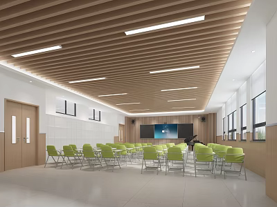 Wooden Shoe Bench With Modern Design In Indoor Space Featuring Green Chairs And Wooden Ceiling 3d model
