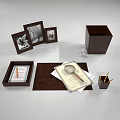 Vintage Decorative Ornament Set With Photo Frames Pen Holder Tray And Magnifying Glass For Desktop