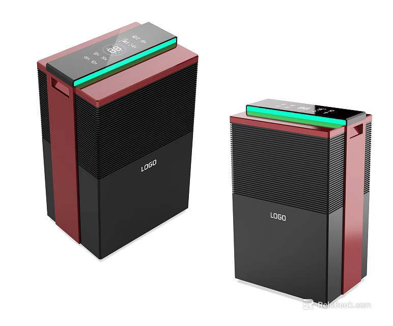 Two Red and Black Air Cooler Fans with Modern Design and Green 3d model 