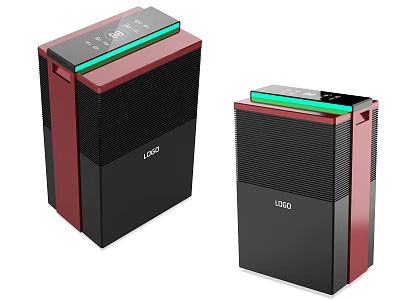 Two Red and Black Air Cooler Fans with Modern Design and Green 3d model