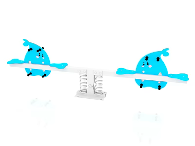 Colorful Seesaw With Blue Cartoon Characters And Spring Base For Kids Playground 3d model